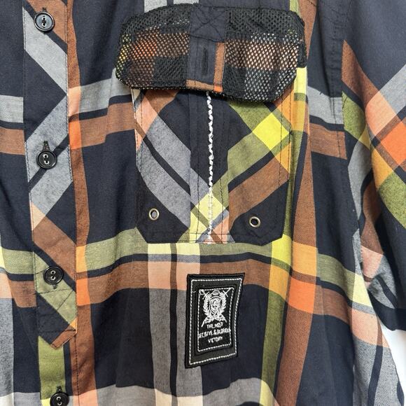 Raw Blue Mens Plaid Embroidered Button Shirt Size 4XL Grunge Skater Biker Y2K - Picture 5 of 16